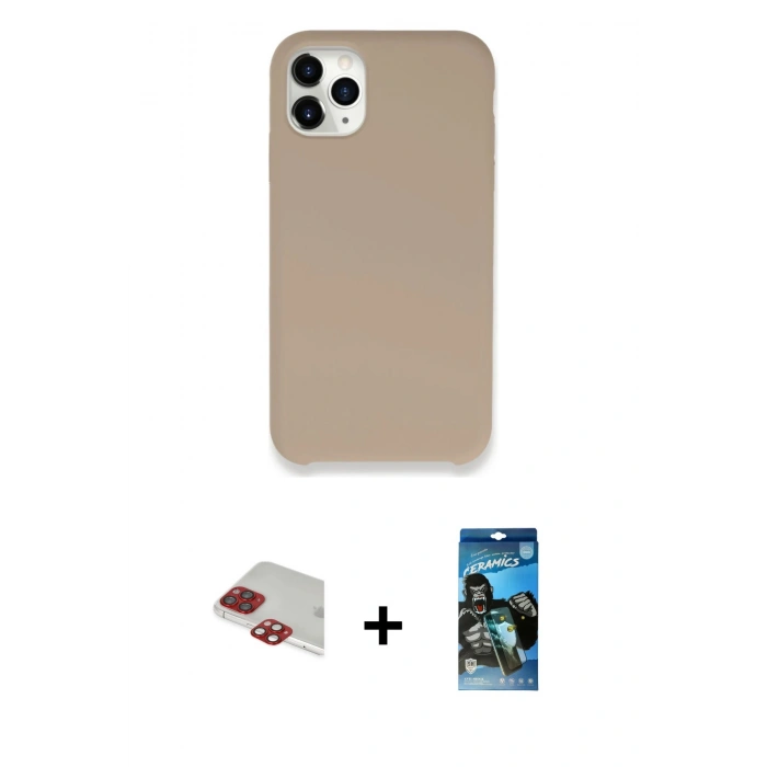 MARSİLYAN™- iPhone 11 Pro Max Kılıf Zirve Modern Özel Seri - Siyah 34D Izgaralı Cam + Pers Alüminyum Kamera Lens - KI
