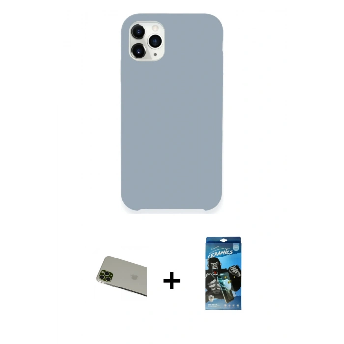 MARSİLYAN™- iPhone 11 Pro Max Kılıf Zirve Modern Özel Seri - Siyah 34D Izgaralı Cam + Rainbow Kamera Lens Koruma Cam - YL