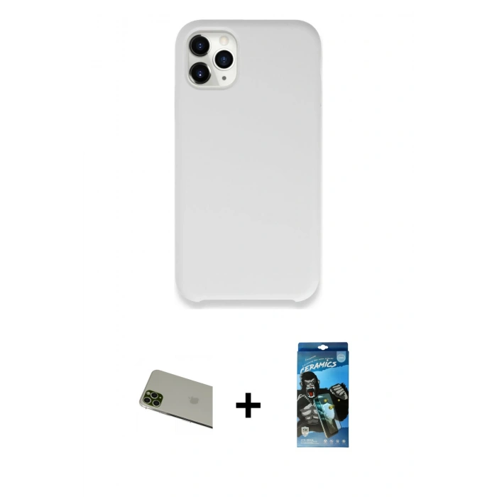 MARSİLYAN™- iPhone 11 Pro Max Kılıf Zirve Modern Özel Seri - Siyah 34D Izgaralı Cam + Rainbow Kamera Lens Koruma Cam - YL
