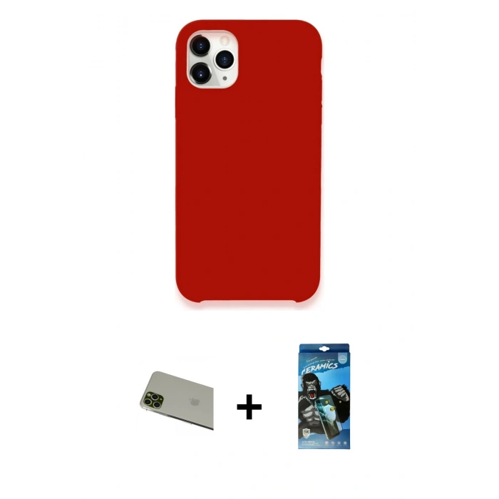 MARSİLYAN™- iPhone 11 Pro Max Kılıf Zirve Modern Özel Seri - Siyah 34D Izgaralı Cam + Rainbow Kamera Lens Koruma Cam - YL