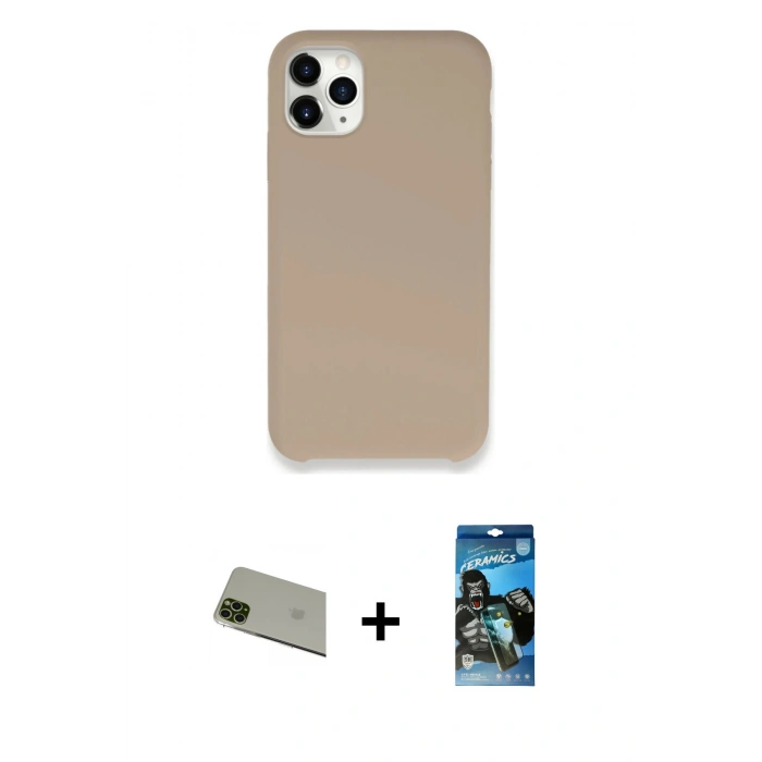 MARSİLYAN™- iPhone 11 Pro Max Kılıf Zirve Modern Özel Seri - Siyah 34D Izgaralı Cam + Rainbow Kamera Lens Koruma Cam - YL