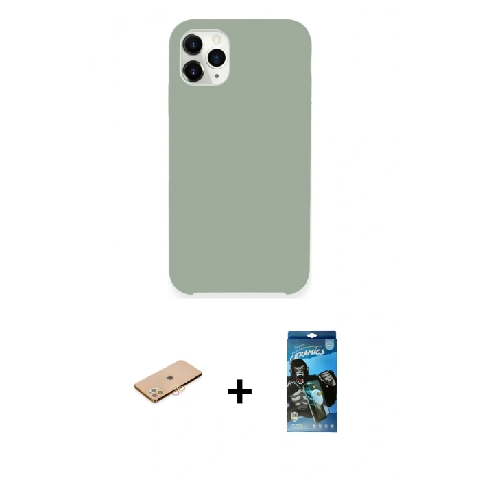 MARSİLYAN™- iPhone 11 Pro Max Kılıf Zirve Modern Özel Seri - Siyah 34D Izgaralı Cam + Renkli Kamera Lens Koruma Cam - TU