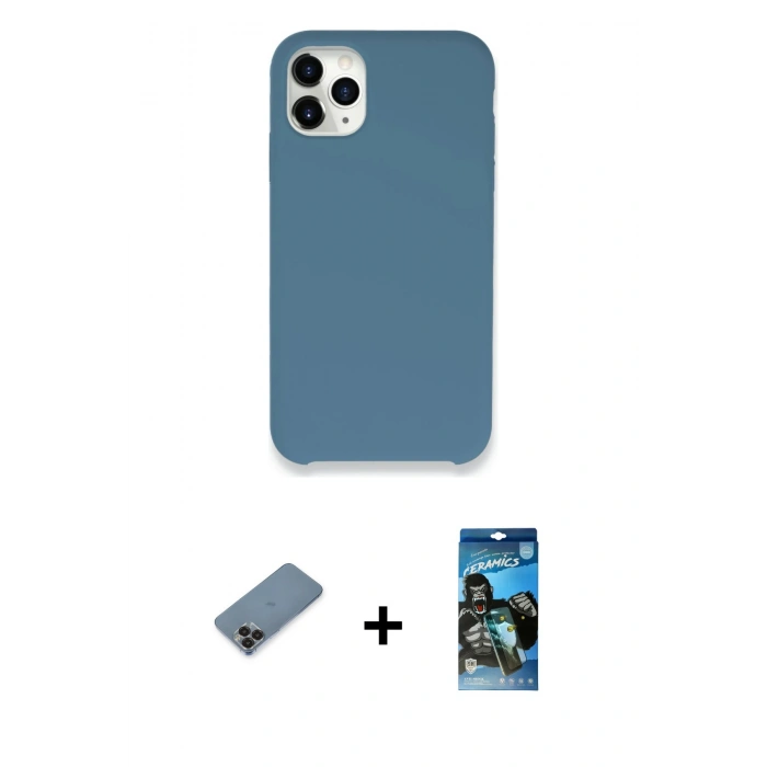 MARSİLYAN™- iPhone 11 Pro Max Kılıf Zirve Modern Özel Seri - Siyah 34D Izgaralı Cam + Metal Kamera Lens Koruma Cam - SH