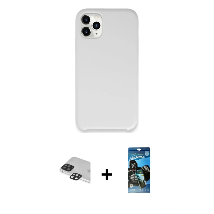MARSİLYAN™- iPhone 11 Pro Max Kılıf Zirve Modern Özel Seri - Siyah 34D Izgaralı Cam + Siyah Pers Alüminyum Kamera Lens