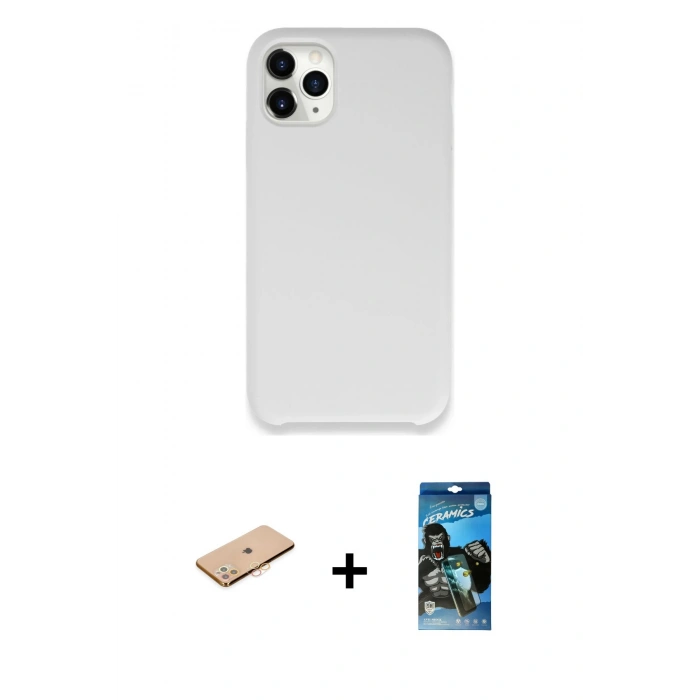 MARSİLYAN™- iPhone 11 Pro Max Kılıf Zirve Modern Özel Seri - Siyah 34D Izgaralı Cam + Renkli Kamera Lens Koruma Cam - TU
