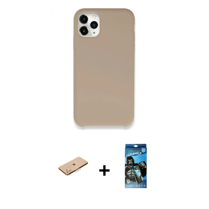 MARSİLYAN™- iPhone 11 Pro Max Kılıf Zirve Modern Özel Seri - Siyah 34D Izgaralı Cam + Renkli Kamera Lens Koruma Cam - TU