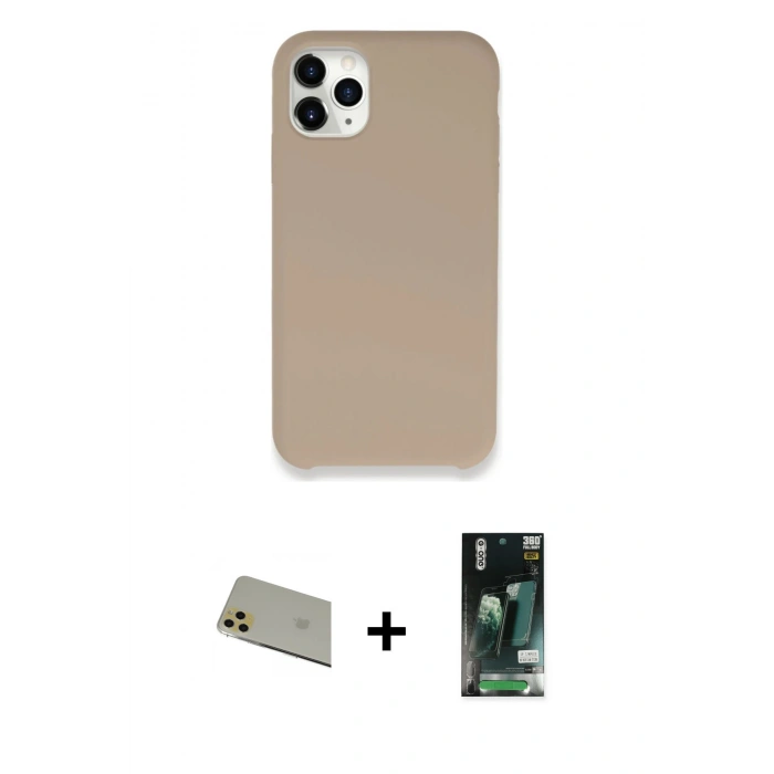 MARSİLYAN™- iPhone 11 Pro Max Kılıf Zirve Modern Özel Seri - Siyah 360 Mat Full Body Arka Koruyucu + Gold Rainbow Kamera Lens Koruma Cam