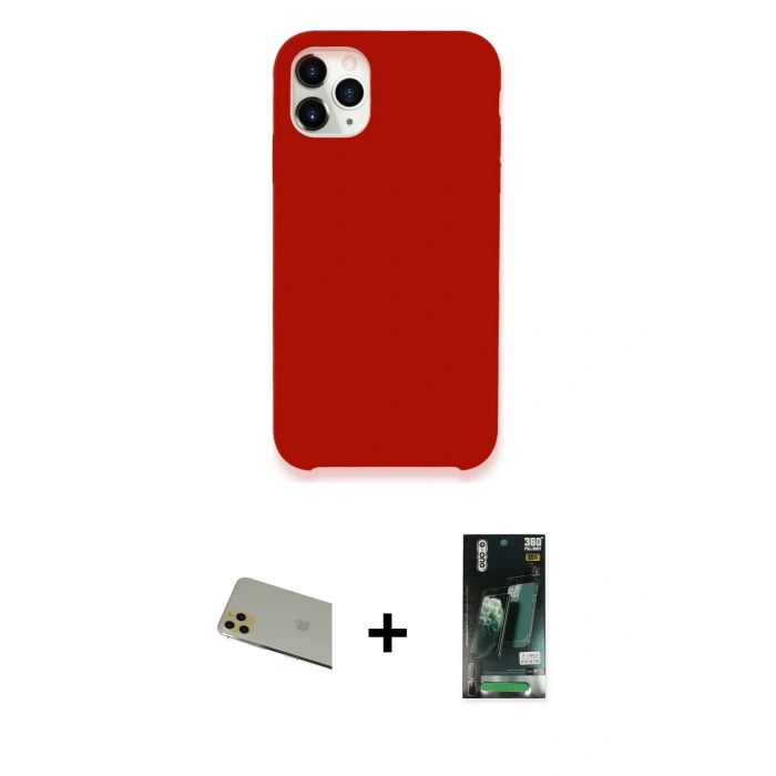 MARSİLYAN™- iPhone 11 Pro Max Kılıf Zirve Modern Özel Seri - Siyah 360 Mat Full Body Arka Koruyucu + Gold Rainbow Kamera Lens Koruma Cam