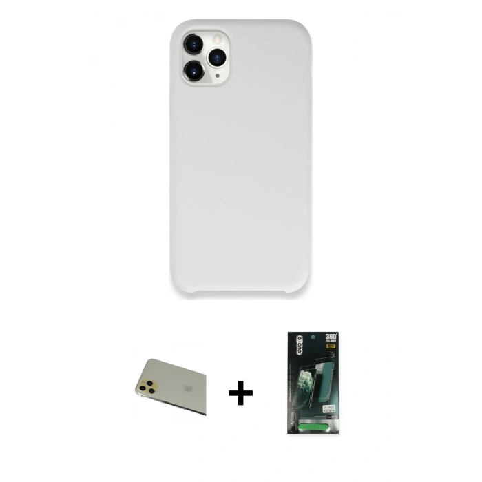 MARSİLYAN™- iPhone 11 Pro Max Kılıf Zirve Modern Özel Seri - Siyah 360 Mat Full Body Arka Koruyucu + Gold Rainbow Kamera Lens Koruma Cam