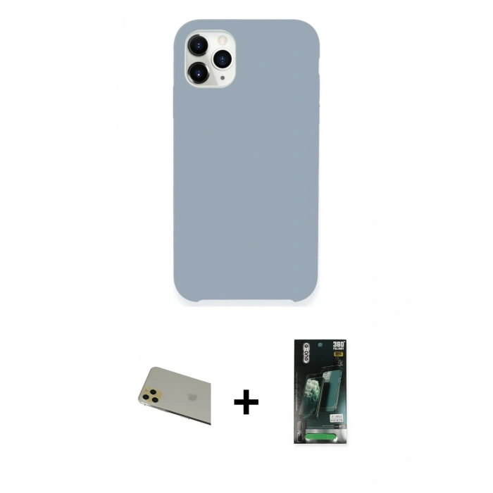 MARSİLYAN™- iPhone 11 Pro Max Kılıf Zirve Modern Özel Seri - Siyah 360 Mat Full Body Arka Koruyucu + Gold Rainbow Kamera Lens Koruma Cam
