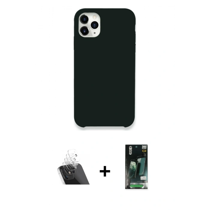 MARSİLYAN™- iPhone 11 Pro Max Kılıf Zirve Modern Özel Seri - Siyah 360 Mat Full Body Arka Koruyucu + Kamera Lens Koruma Cam - SF