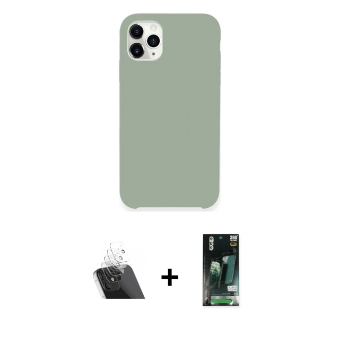 MARSİLYAN™- iPhone 11 Pro Max Kılıf Zirve Modern Özel Seri - Siyah 360 Mat Full Body Arka Koruyucu + Kamera Lens Koruma Cam - SF