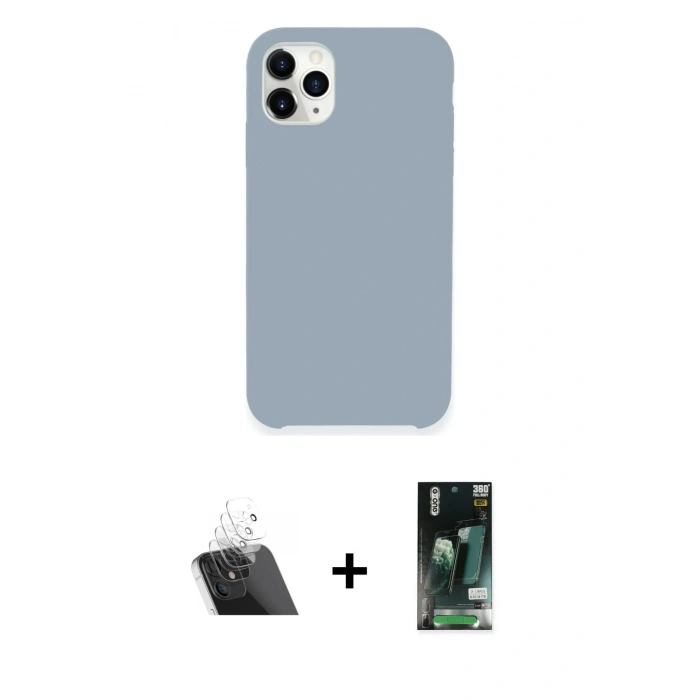 MARSİLYAN™- iPhone 11 Pro Max Kılıf Zirve Modern Özel Seri - Siyah 360 Mat Full Body Arka Koruyucu + Kamera Lens Koruma Cam - SF