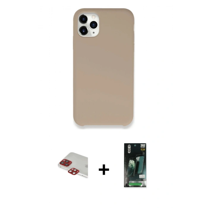 MARSİLYAN™- iPhone 11 Pro Max Kılıf Zirve Modern Özel Seri - Siyah 360 Mat Full Body Arka Koruyucu + Kırmızı Pers Alüminyum Kamera Lens