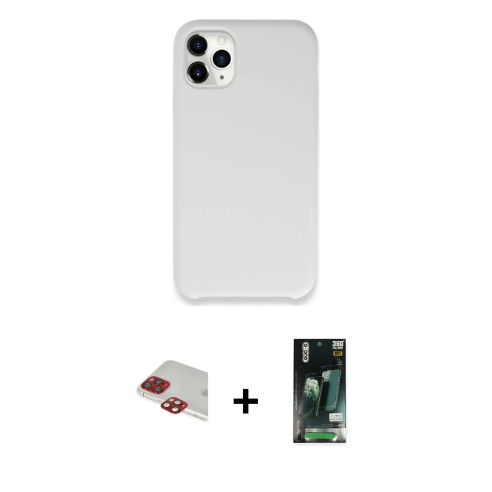 MARSİLYAN™- iPhone 11 Pro Max Kılıf Zirve Modern Özel Seri - Siyah 360 Mat Full Body Arka Koruyucu + Kırmızı Pers Alüminyum Kamera Lens