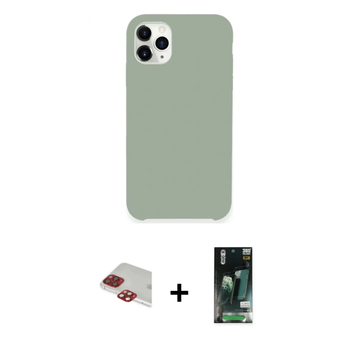 MARSİLYAN™- iPhone 11 Pro Max Kılıf Zirve Modern Özel Seri - Siyah 360 Mat Full Body Arka Koruyucu + Kırmızı Pers Alüminyum Kamera Lens