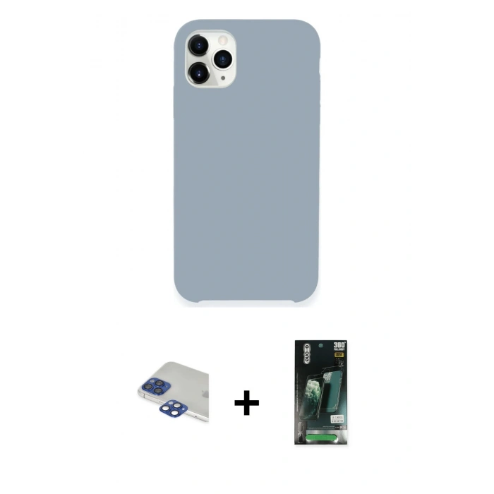 MARSİLYAN™- iPhone 11 Pro Max Kılıf Zirve Modern Özel Seri - Siyah 360 Mat Full Body Arka Koruyucu + Lacivert Pers Alüminyum Kamera Lens