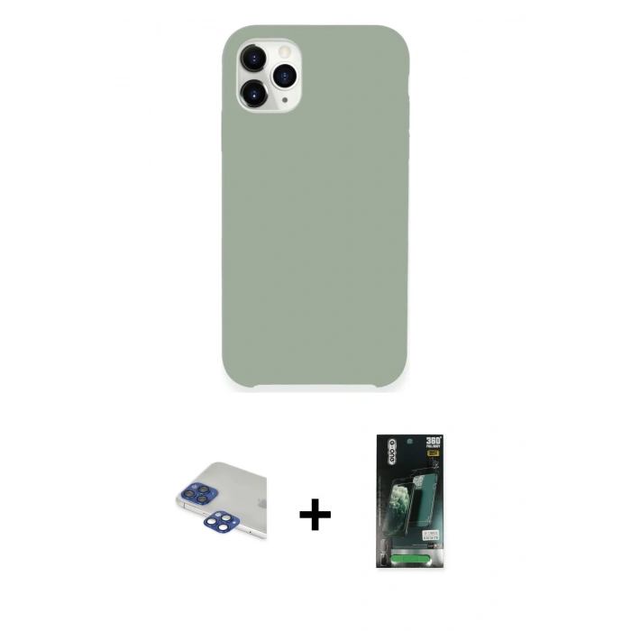 MARSİLYAN™- iPhone 11 Pro Max Kılıf Zirve Modern Özel Seri - Siyah 360 Mat Full Body Arka Koruyucu + Lacivert Pers Alüminyum Kamera Lens