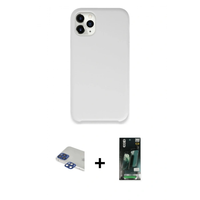 MARSİLYAN™- iPhone 11 Pro Max Kılıf Zirve Modern Özel Seri - Siyah 360 Mat Full Body Arka Koruyucu + Lacivert Pers Alüminyum Kamera Lens