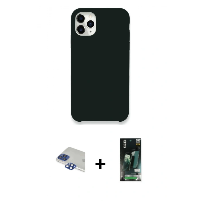 MARSİLYAN™- iPhone 11 Pro Max Kılıf Zirve Modern Özel Seri - Siyah 360 Mat Full Body Arka Koruyucu + Lacivert Pers Alüminyum Kamera Lens