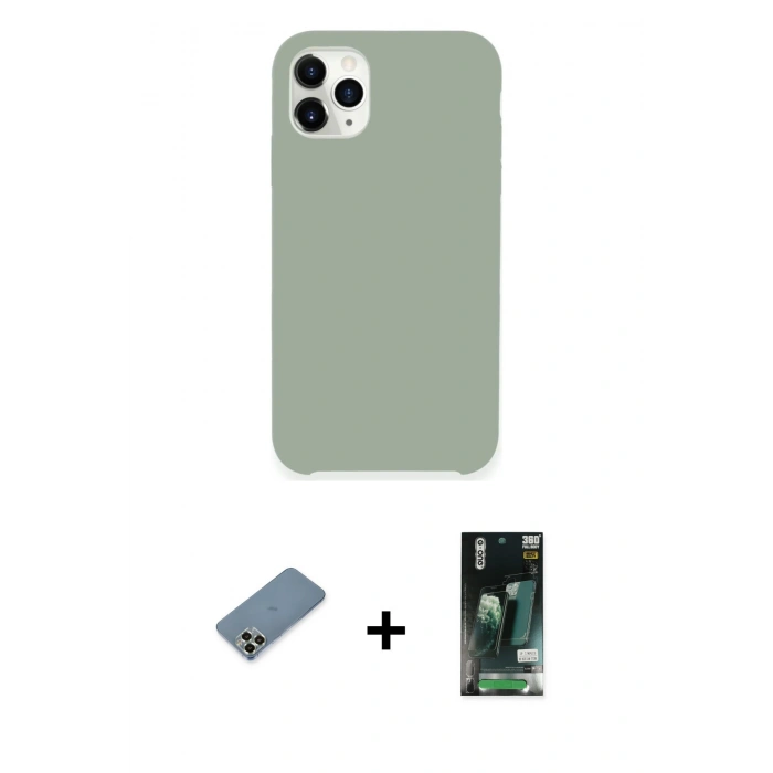 MARSİLYAN™- iPhone 11 Pro Max Kılıf Zirve Modern Özel Seri - Siyah 360 Mat Full Body Arka Koruyucu + Metal Kamera Lens Koruma Cam - AKYL