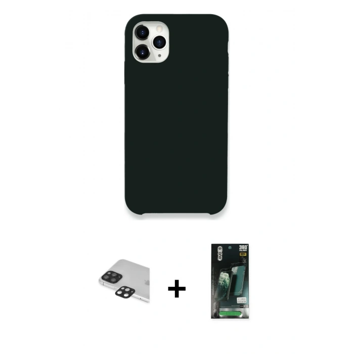 MARSİLYAN™- iPhone 11 Pro Max Kılıf Zirve Modern Özel Seri - Siyah 360 Mat Full Body Arka Koruyucu + Pers Alüminyum Kamera Lens - SH