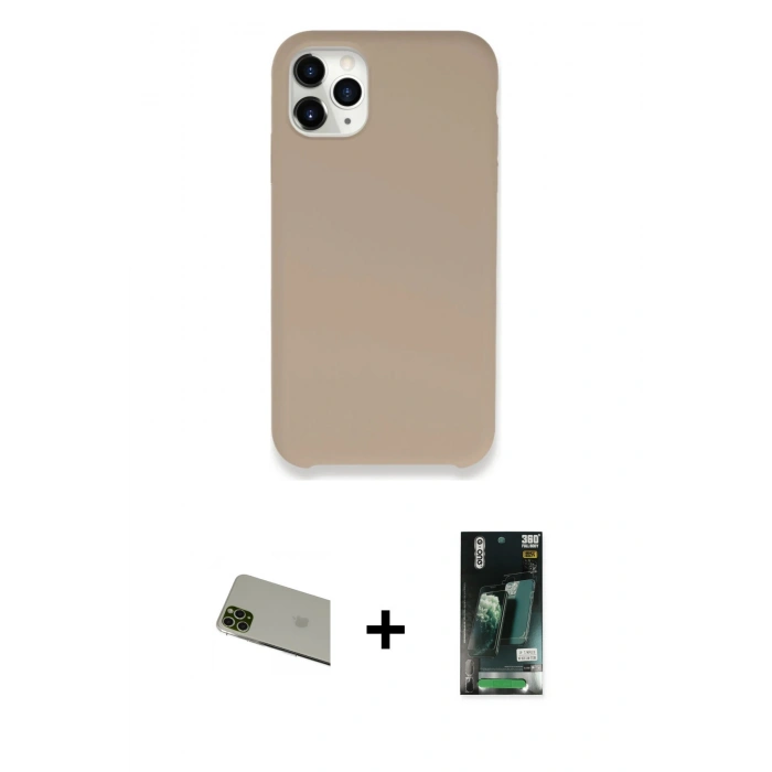 MARSİLYAN™- iPhone 11 Pro Max Kılıf Zirve Modern Özel Seri - Siyah 360 Mat Full Body Arka Koruyucu + Rainbow Kamera Lens Koruma Cam - YL