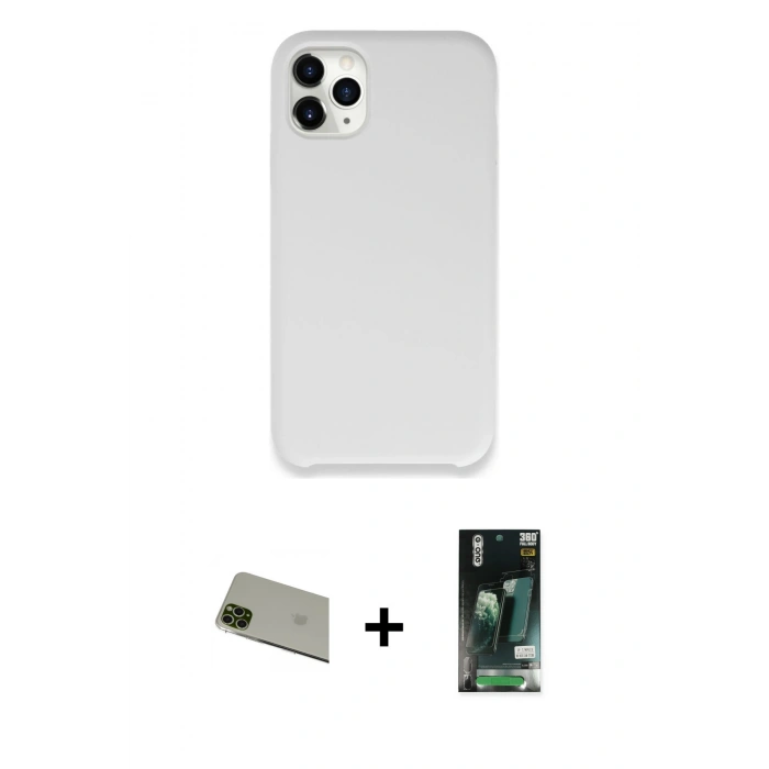 MARSİLYAN™- iPhone 11 Pro Max Kılıf Zirve Modern Özel Seri - Siyah 360 Mat Full Body Arka Koruyucu + Rainbow Kamera Lens Koruma Cam - YL