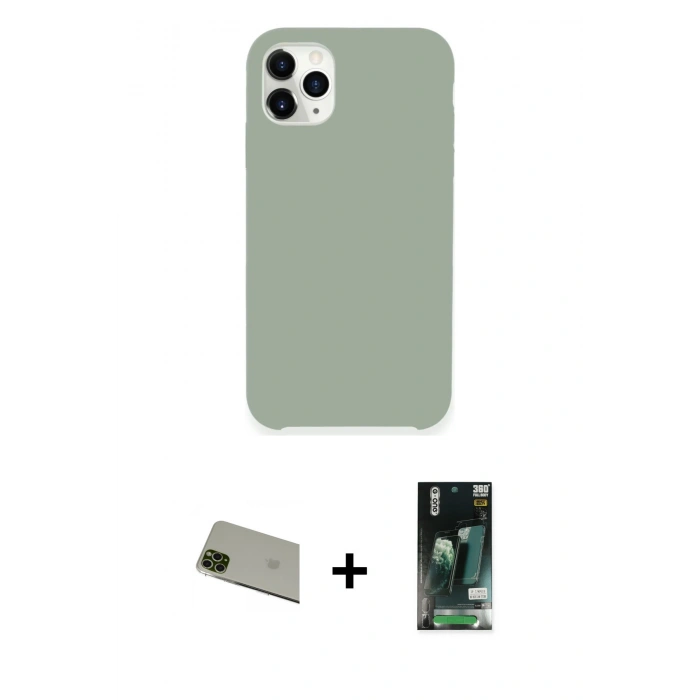 MARSİLYAN™- iPhone 11 Pro Max Kılıf Zirve Modern Özel Seri - Siyah 360 Mat Full Body Arka Koruyucu + Rainbow Kamera Lens Koruma Cam - YL