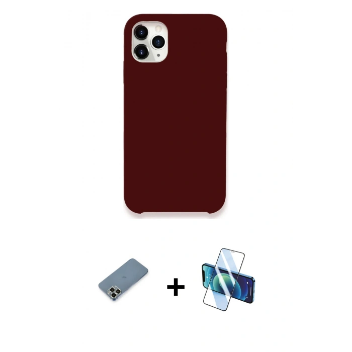 MARSİLYAN™- iPhone 11 Pro Max Kılıf Zirve Modern Özel Seri - Siyah 3D Antistatik Cam Ekran Koruyucu + Metal Kamera Lens Koruma Cam - AKYL