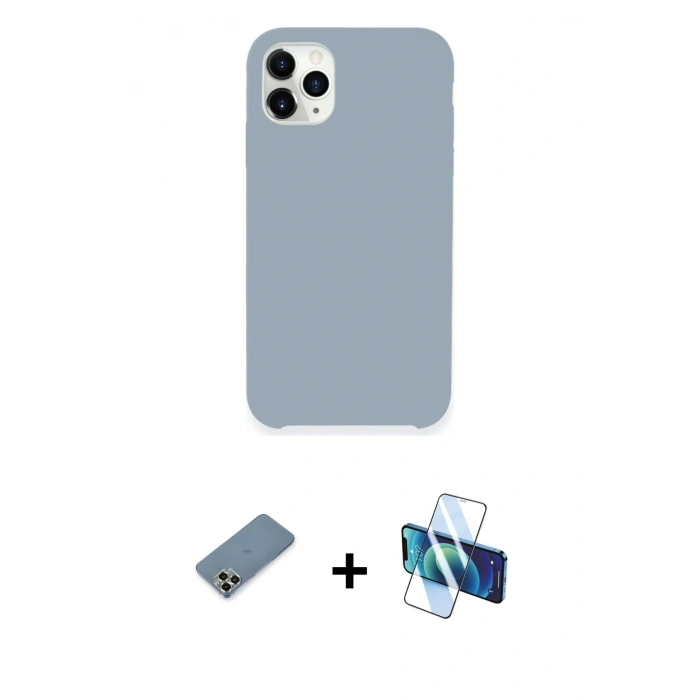 MARSİLYAN™- iPhone 11 Pro Max Kılıf Zirve Modern Özel Seri - Siyah 3D Antistatik Cam Ekran Koruyucu + Metal Kamera Lens Koruma Cam - AKYL