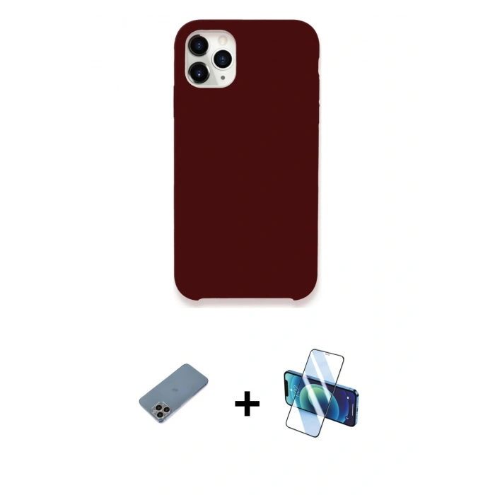 MARSİLYAN™- iPhone 11 Pro Max Kılıf Zirve Modern Özel Seri - Siyah 3D Antistatik Cam Ekran Koruyucu + Shine Kamera Lens Koruma Cam - GI