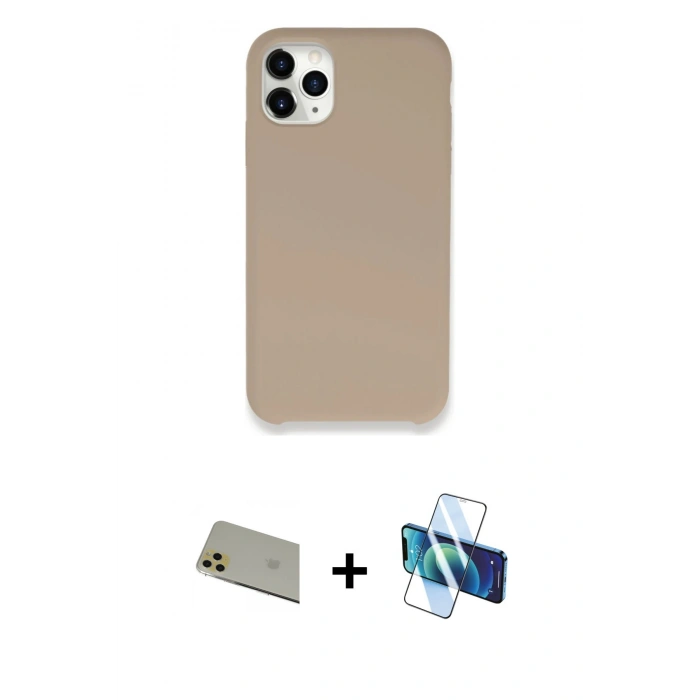 MARSİLYAN™- iPhone 11 Pro Max Kılıf Zirve Modern Özel Seri - Siyah 3D Antistatik Cam Ekran Koruyucu + Rainbow Kamera Lens Koruma Cam - GD