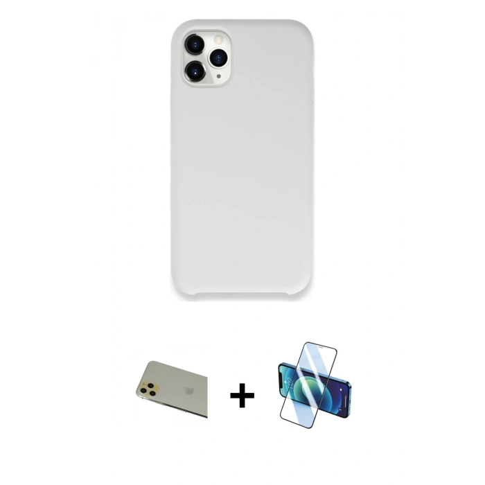 MARSİLYAN™- iPhone 11 Pro Max Kılıf Zirve Modern Özel Seri - Siyah 3D Antistatik Cam Ekran Koruyucu + Rainbow Kamera Lens Koruma Cam - GD
