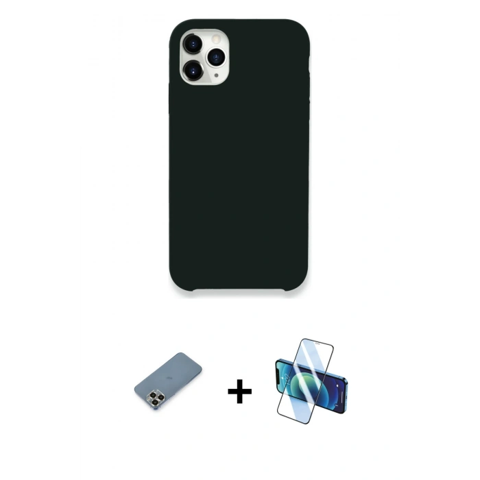 MARSİLYAN™- iPhone 11 Pro Max Kılıf Zirve Modern Özel Seri - Siyah 3D Antistatik Cam Ekran Koruyucu + Metal Kamera Lens Koruma Cam - GD