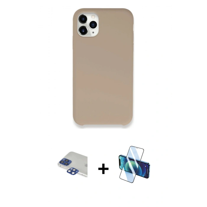 MARSİLYAN™- iPhone 11 Pro Max Kılıf Zirve Modern Özel Seri - Siyah 3D Antistatik Cam Ekran Koruyucu + Pers Alüminyum Kamera Lens - LT