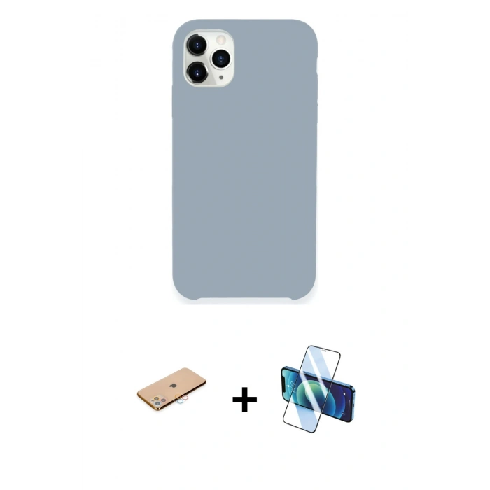 MARSİLYAN™- iPhone 11 Pro Max Kılıf Zirve Modern Özel Seri - Siyah 3D Antistatik Cam Ekran Koruyucu + Renkli Kamera Lens Koruma Cam - PE