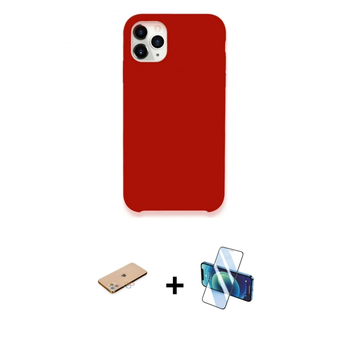 MARSİLYAN™- iPhone 11 Pro Max Kılıf Zirve Modern Özel Seri - Siyah 3D Antistatik Cam Ekran Koruyucu + Renkli Kamera Lens Koruma Cam - PE