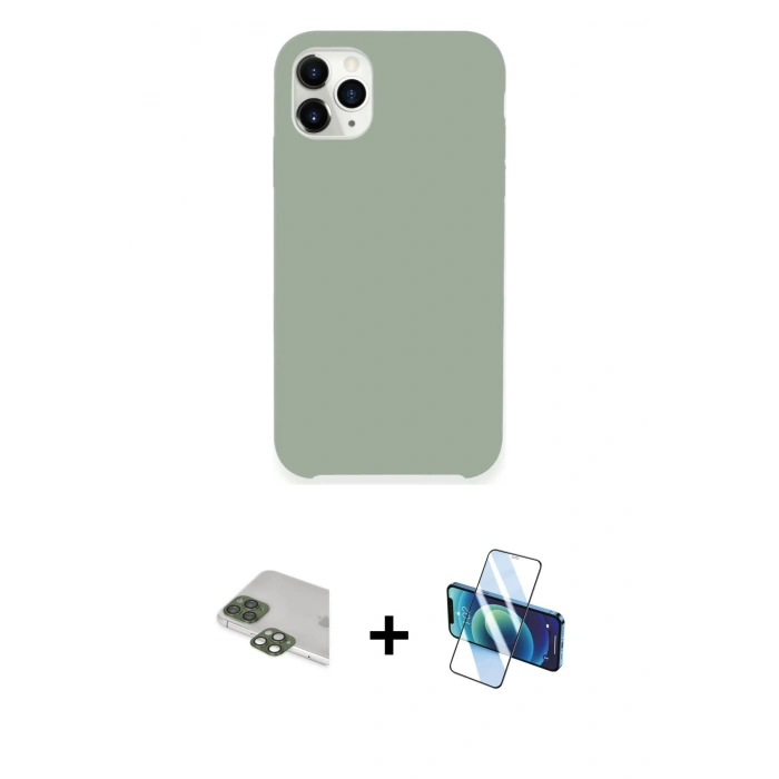 MARSİLYAN™- iPhone 11 Pro Max Kılıf Zirve Modern Özel Seri - Siyah 3D Antistatik Cam Ekran Koruyucu + Pers Alüminyum Kamera Lens - YL
