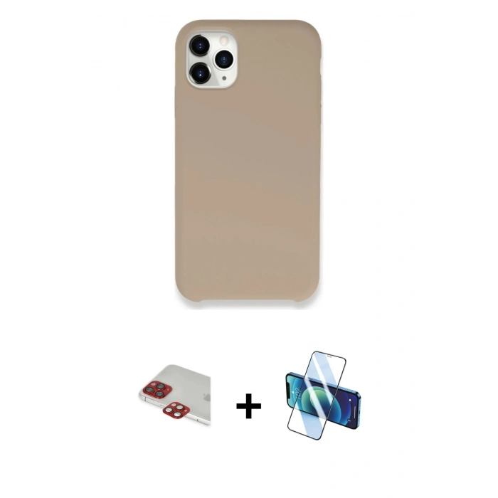 MARSİLYAN™- iPhone 11 Pro Max Kılıf Zirve Modern Özel Seri - Siyah 3D Antistatik Cam Ekran Koruyucu + Pers Alüminyum Kamera Lens - KI