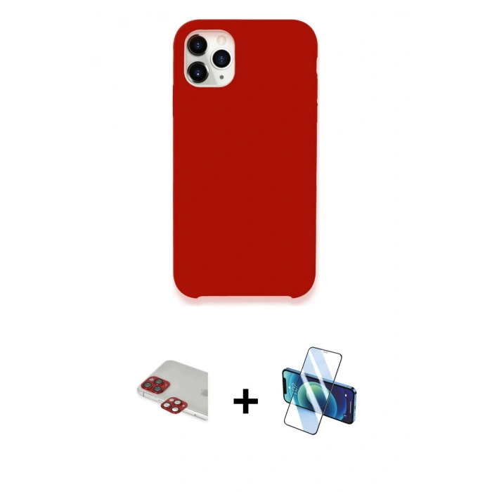 MARSİLYAN™- iPhone 11 Pro Max Kılıf Zirve Modern Özel Seri - Siyah 3D Antistatik Cam Ekran Koruyucu + Pers Alüminyum Kamera Lens - KI