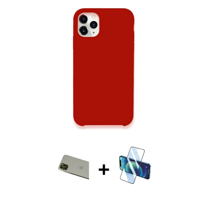 MARSİLYAN™- iPhone 11 Pro Max Kılıf Zirve Modern Özel Seri - Siyah 3D Antistatik Cam Ekran Koruyucu + Rainbow Kamera Lens Koruma Cam - YL