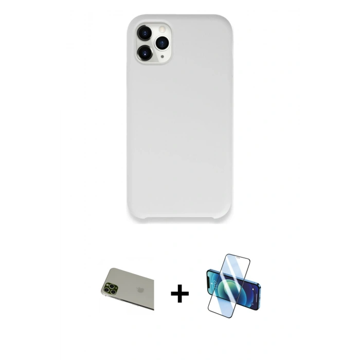 MARSİLYAN™- iPhone 11 Pro Max Kılıf Zirve Modern Özel Seri - Siyah 3D Antistatik Cam Ekran Koruyucu + Rainbow Kamera Lens Koruma Cam - YL