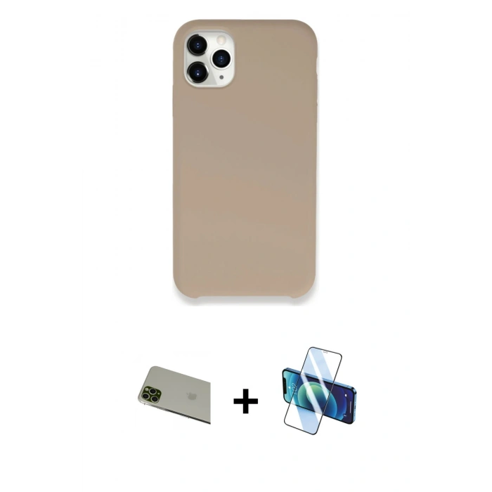 MARSİLYAN™- iPhone 11 Pro Max Kılıf Zirve Modern Özel Seri - Siyah 3D Antistatik Cam Ekran Koruyucu + Rainbow Kamera Lens Koruma Cam - YL