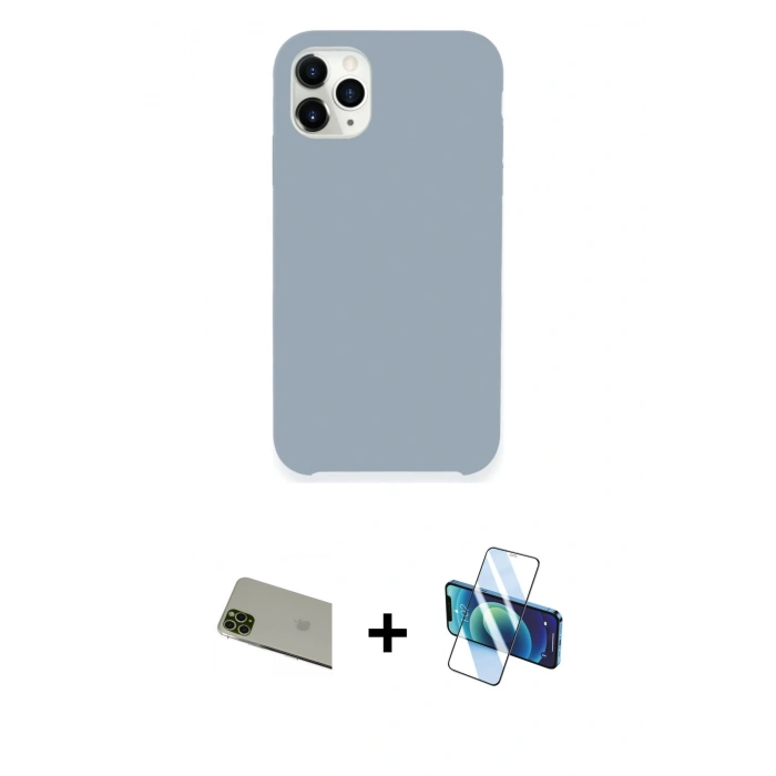 MARSİLYAN™- iPhone 11 Pro Max Kılıf Zirve Modern Özel Seri - Siyah 3D Antistatik Cam Ekran Koruyucu + Rainbow Kamera Lens Koruma Cam - YL