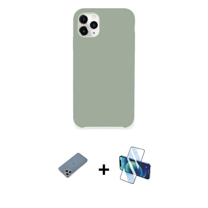 MARSİLYAN™- iPhone 11 Pro Max Kılıf Zirve Modern Özel Seri - Siyah 3D Antistatik Cam Ekran Koruyucu + Shine Kamera Lens Koruma Cam - GS