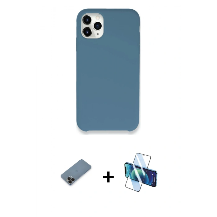 MARSİLYAN™- iPhone 11 Pro Max Kılıf Zirve Modern Özel Seri - Siyah 3D Antistatik Cam Ekran Koruyucu + Metal Kamera Lens Koruma Cam - SH