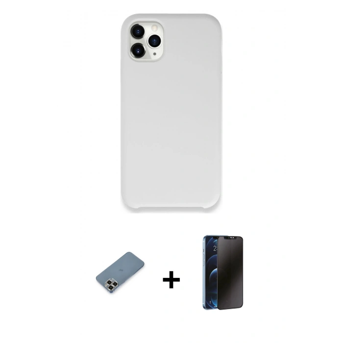MARSİLYAN™- iPhone 11 Pro Max Kılıf Zirve Modern Özel Seri - Siyah 3D Antistatik Hayalet Cam Ekran Koruyucu + Metal Kamera Lens Koruma Cam - GD
