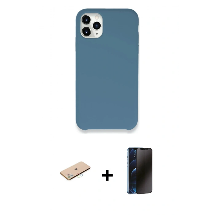 MARSİLYAN™- iPhone 11 Pro Max Kılıf Zirve Modern Özel Seri - Siyah 3D Antistatik Hayalet Cam Ekran Koruyucu + Renkli Kamera Lens Koruma Cam - MI