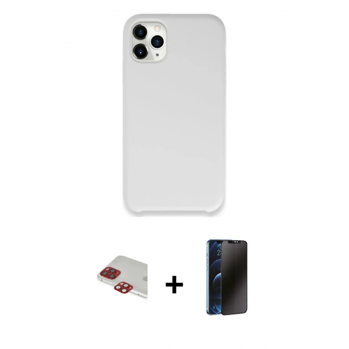 MARSİLYAN™- iPhone 11 Pro Max Kılıf Zirve Modern Özel Seri - Siyah 3D Antistatik Hayalet Cam Ekran Koruyucu + Pers Alüminyum Kamera Lens - KI